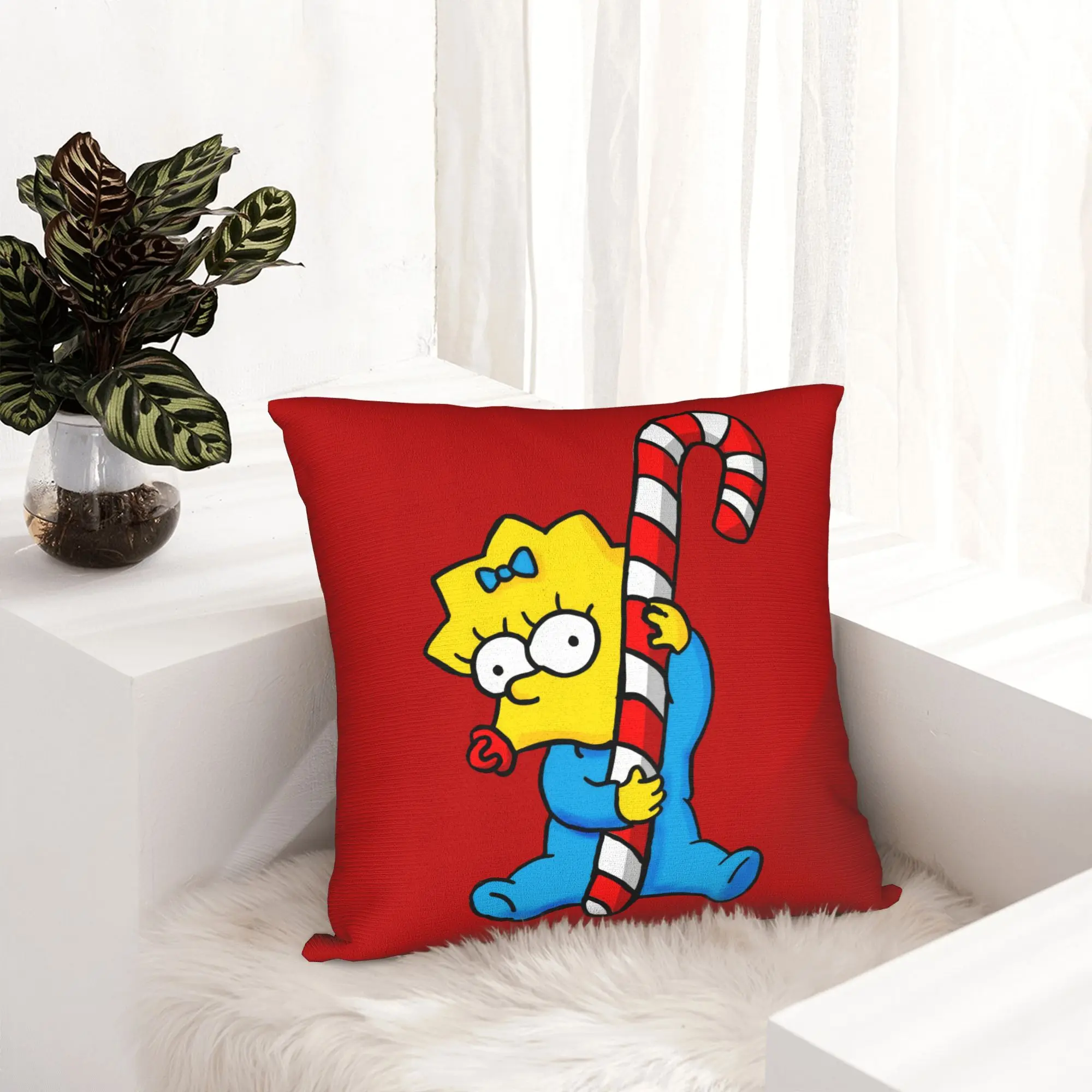 Cartoon S-Simpsons Christmas Pillowcase Printing Polyester Cushion Cover Decorations  Throw Pillow Case Cover Home Zippered 18''