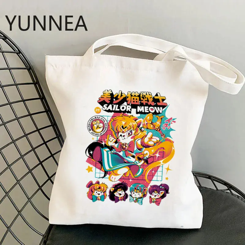 Shopper Sailor Meow On the moon Kawaii Bag Harajuku women Shopping Bag Canvas Shopper Bag girl handbag Bag Shoulder Lady Bag