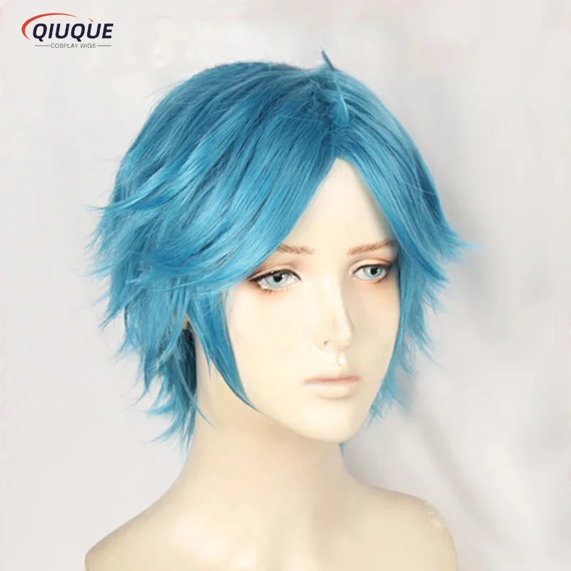 

High Quality Yui Tamura Cosplay Wig Anime Blue Short Heat Resistant Synthetic Hair Halloween Party Cosplay Wig + Wig Cap