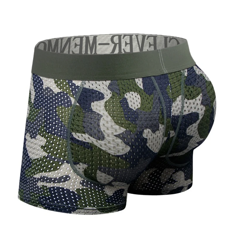 Camouflage Underwear Push Up Pad Mesh Boxers Shorts Sexy Men Butt Padded Lifter Boxershorts Bulge Pouch Underpants