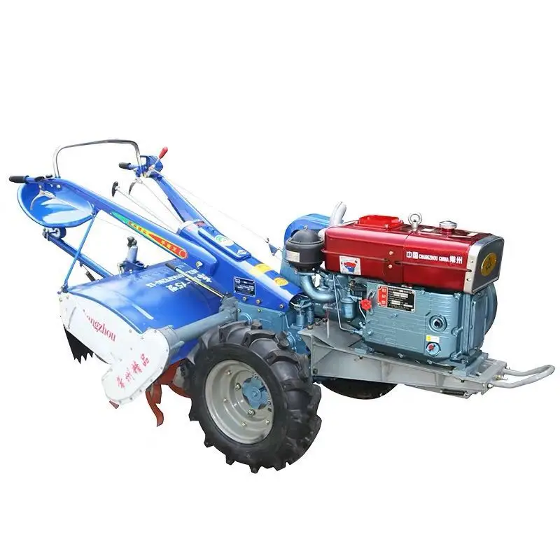 Farming 22 horsepower di esel Water Cooled Engine motor Small Two Wheel Walking Tractor with Rotary tiller and flip plough