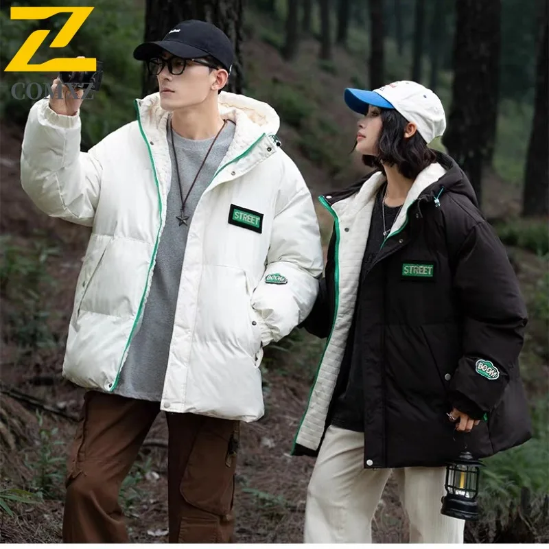 

COMXZ Men Fleece Lined Jacket Winter Autumn Korean Style Waterproof Windproof Hooded Outdoor Sports Casual Solid Color Coat 2025