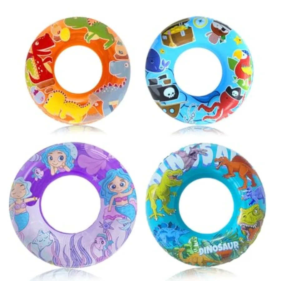 

Набор из 4 надувных плавательных кругов (36/24 дюйма) для всех возрастов: динозавр, русалка, пират. Надувные матрасы-плоты для плавания.