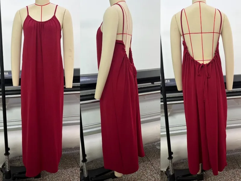 2026 Solid Color Vacation Cool Homewear Loose-Fit Spaghetti Strap Dress Women's Casual Homewear Summer Dress