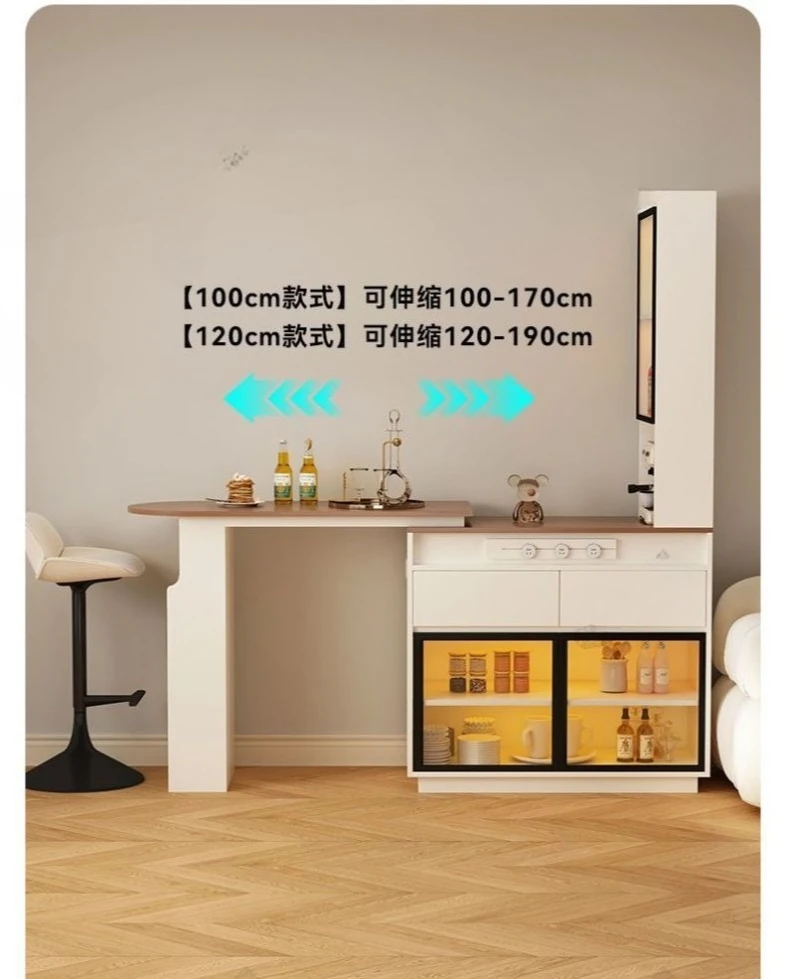 Solid Wood Sideboard Cabinet Cream Style Low Storage Console Table with Wine Rack Antique Living Room Partition Bar Counter
