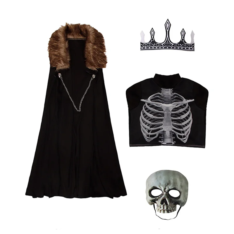 Dark King Skeleton Halloween Costume para crianças, Fantasia, Roupa de festa Purim, Cosplay diabo para meninos