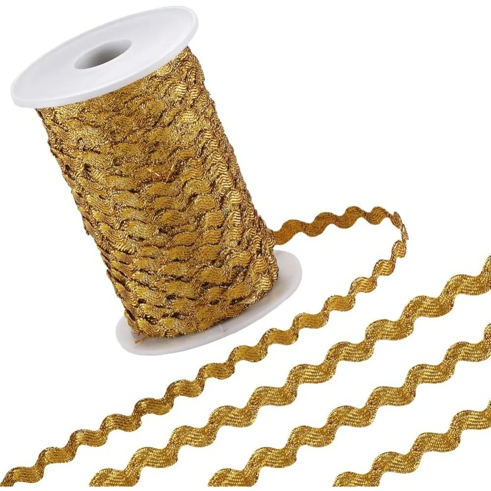 109 Yard 0.2 Inch Gold Wavy Bending Ribbon Metallic Rick Rack Trim RIC Rac Fringe Trim Wave Polyester Webbing Ribbon Zig