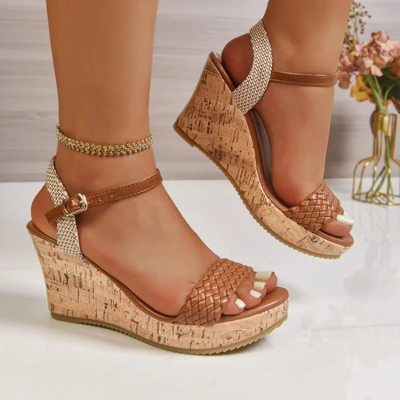 

Large Size Platform 8.5CM Sandals Women Summer New Buckle Strap Ladies Open Toe Shoes Woman Rubber Bottom Wedge Roman Sandalias