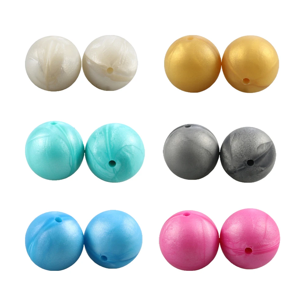 20Pcs Pearl 10MM 12MM 15MM 20MM Silicone Beads Round Loose Baby Chewable Teething Ball Making Pens Bracelet Keychain DIY Jewelry