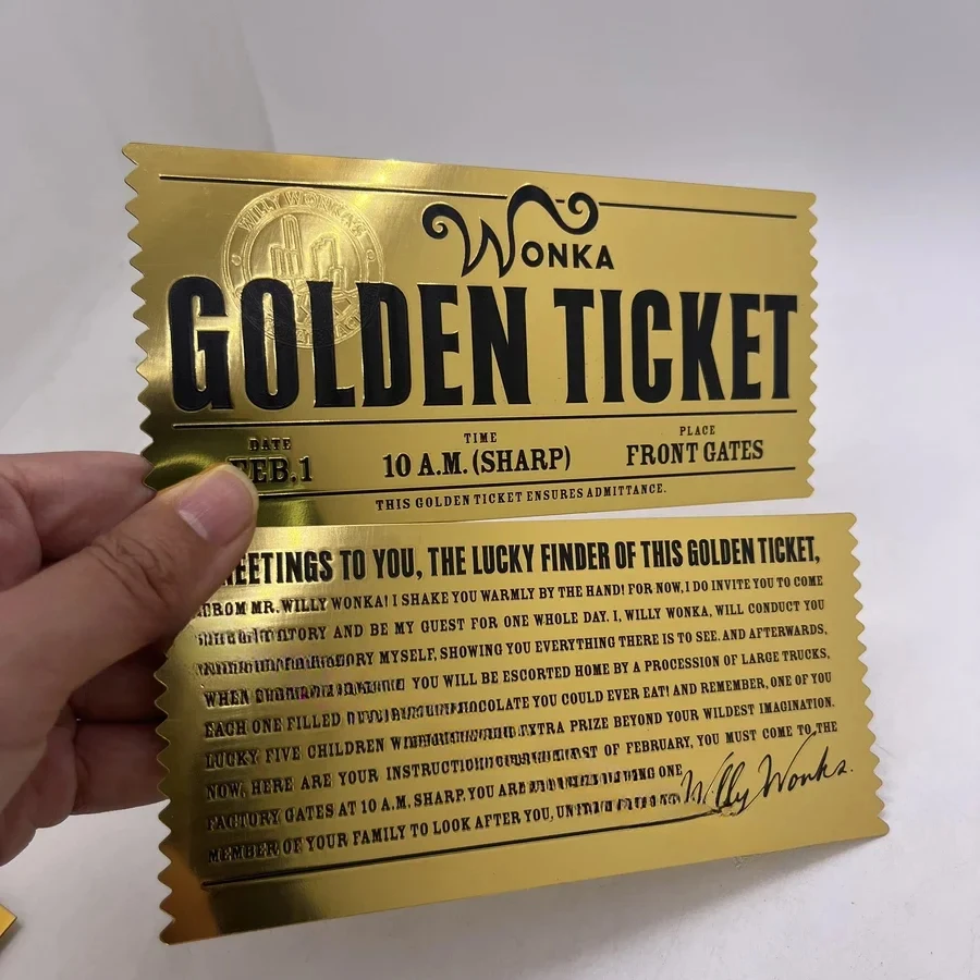 Billete dorado Wonka Billete dorado de la suerte chapado en oro Tarjeta de fábrica de chocolate para colección