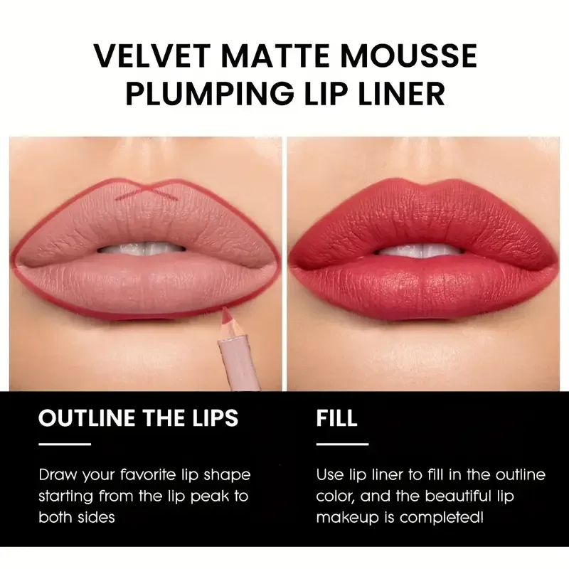 長持ちするウォータープルーフリップライナー - マットな効果、ぼかし防止、ピンク、レッド、ヌード、あらゆるライトベージュタイプに適しています