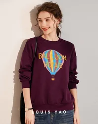 LOUIS YAO 2024 Autumn Contrast Color Printed Letter Hoodie Long Sleeve Women's Sweater Round Neck Loose Sweatshirt