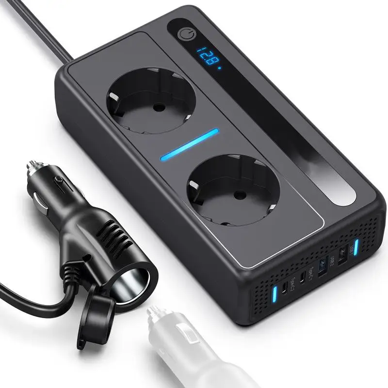 EU Type 300W Power Inverter DC 12V to 220V AC Car Inverter Dual USB Car Adapter PD Fast Car Charger for Laptop Earphones