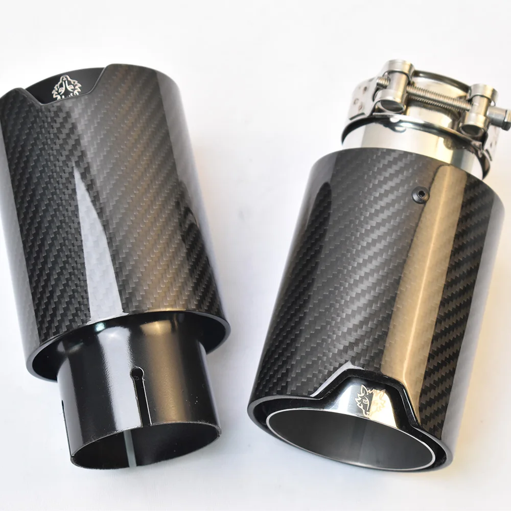 1Piece 93mm Outlet Car Universal M Performance Glossy Black Exhaust Pipe  Carbon Fiber Muffler Tip  For E63