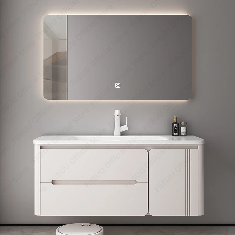 

Luxury Floating Wall Mounted Bathroom Vanity Combo with Integrated Ceramic Sink Basin Defog Smart Mirror Cabinet Large Storage