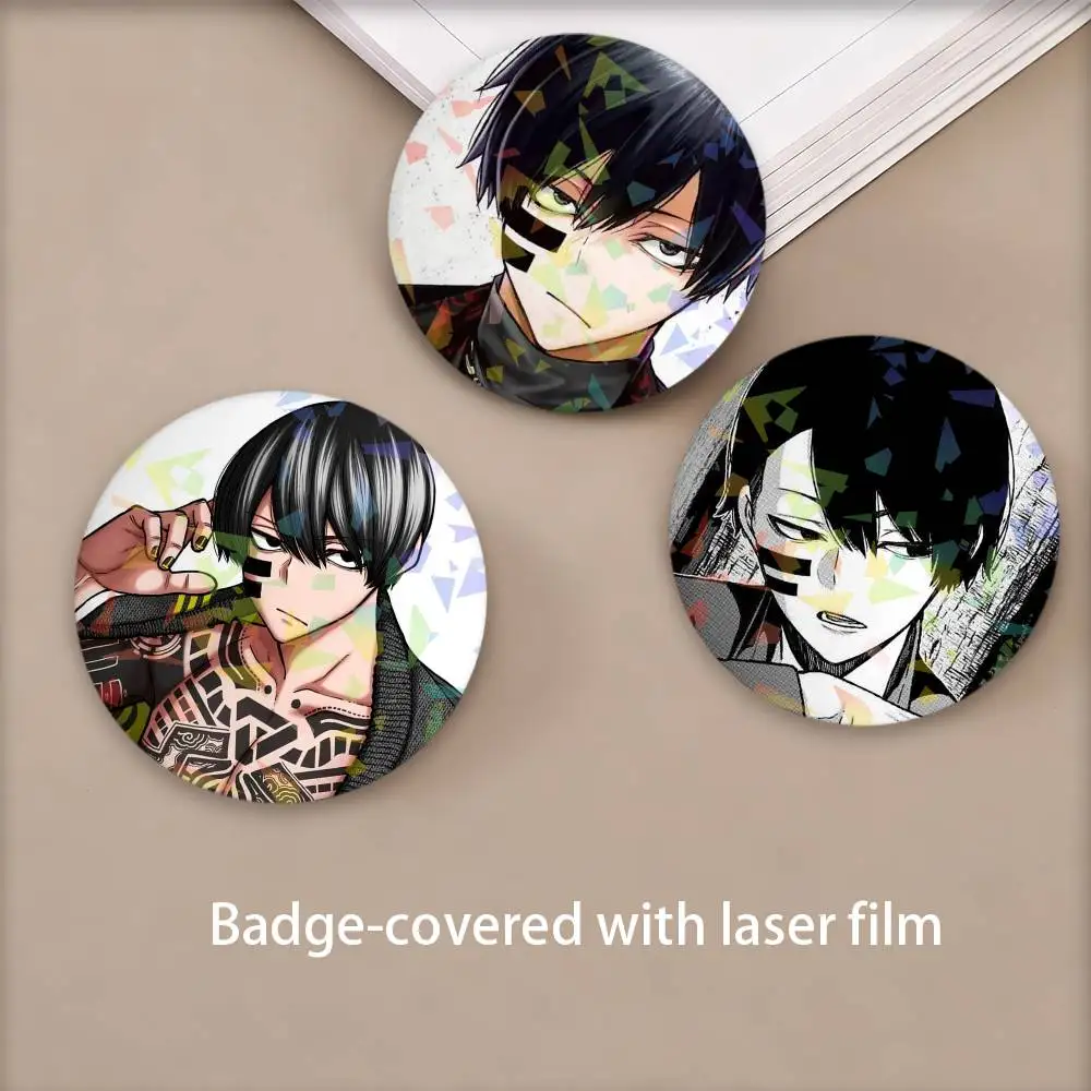 Naito Mudano Anime T-ToUgEN-N A-AnkI-I Round Badge Lapel Pins for Backpacks Briefcase Laser Brooch Clothes Gifts