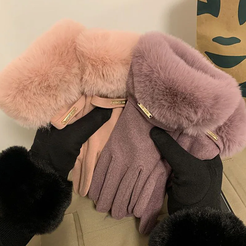 German velvet mouth women's gloves are warm, windproof, riding with thick velvet, outdoor winter split finger gloves