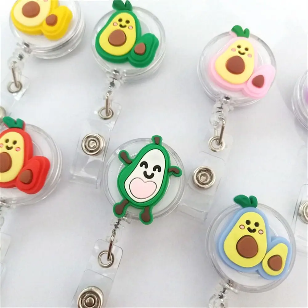 New Cute Silicone Fruits Avocado Retractable Pull Badge Reel ID Lanyard Name Tag Card Badge Holder Reels