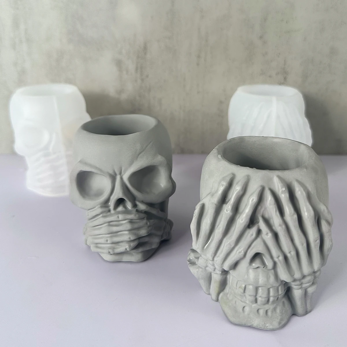 3D Skull Penholder Silicone Mold DIY Halloween Decorative Flowerpot Jewelry Storage Box Mould Soap Plaster Casting Holiday Gifts