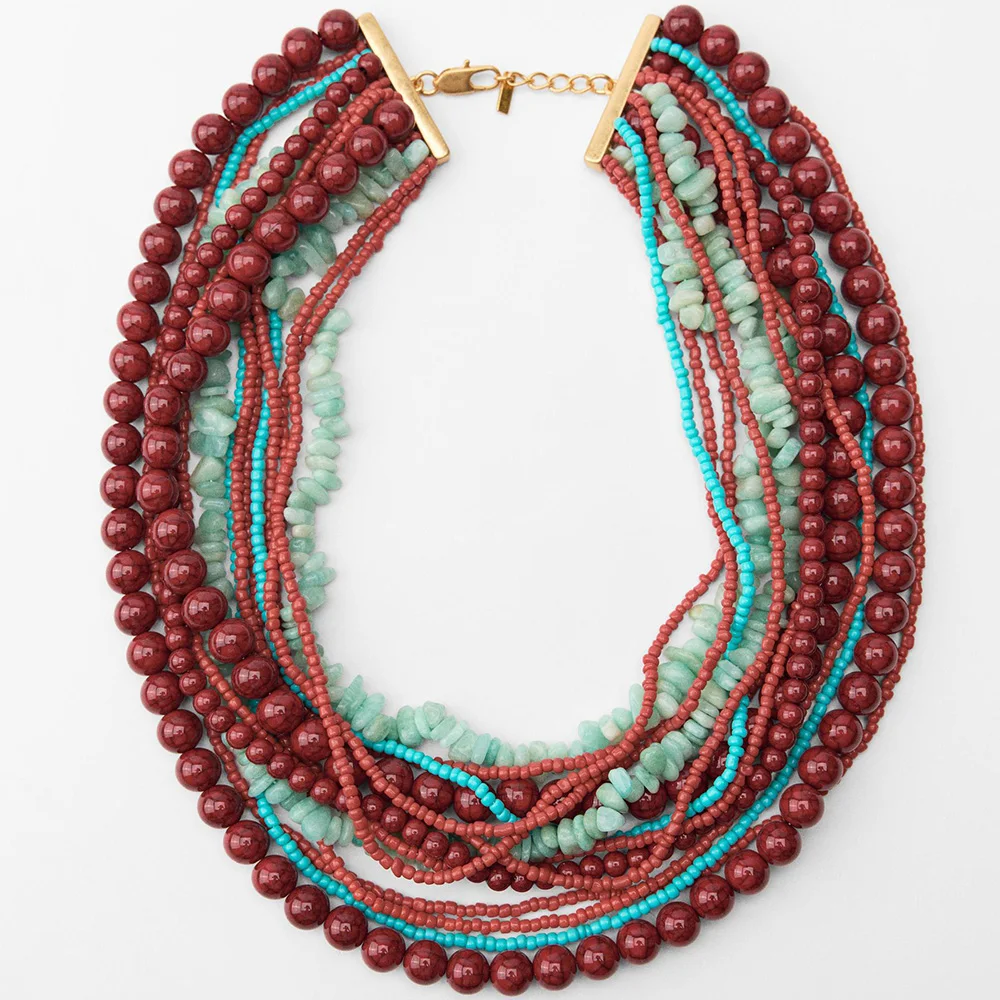 Vedawas Stone Bead Multilayer Necklace,Bohemian Handmade Banquet Party Women Accessories,Gifts for Lover and Friends