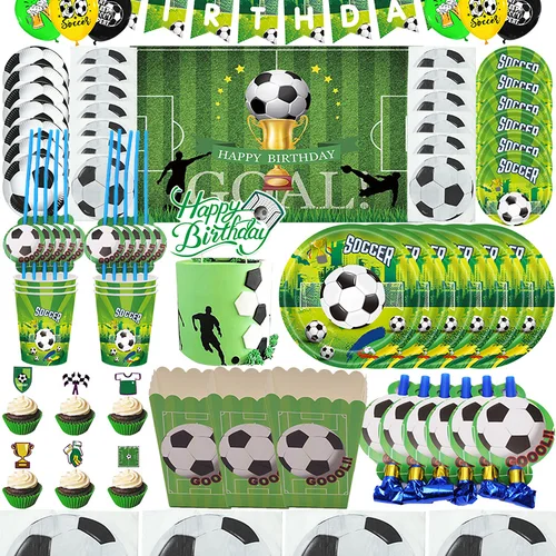 축구 생일 파티 장식 소년 종이 접시 컵 식탁보 풍선 배너 케이크 토퍼, 축구 파티 장식 용품