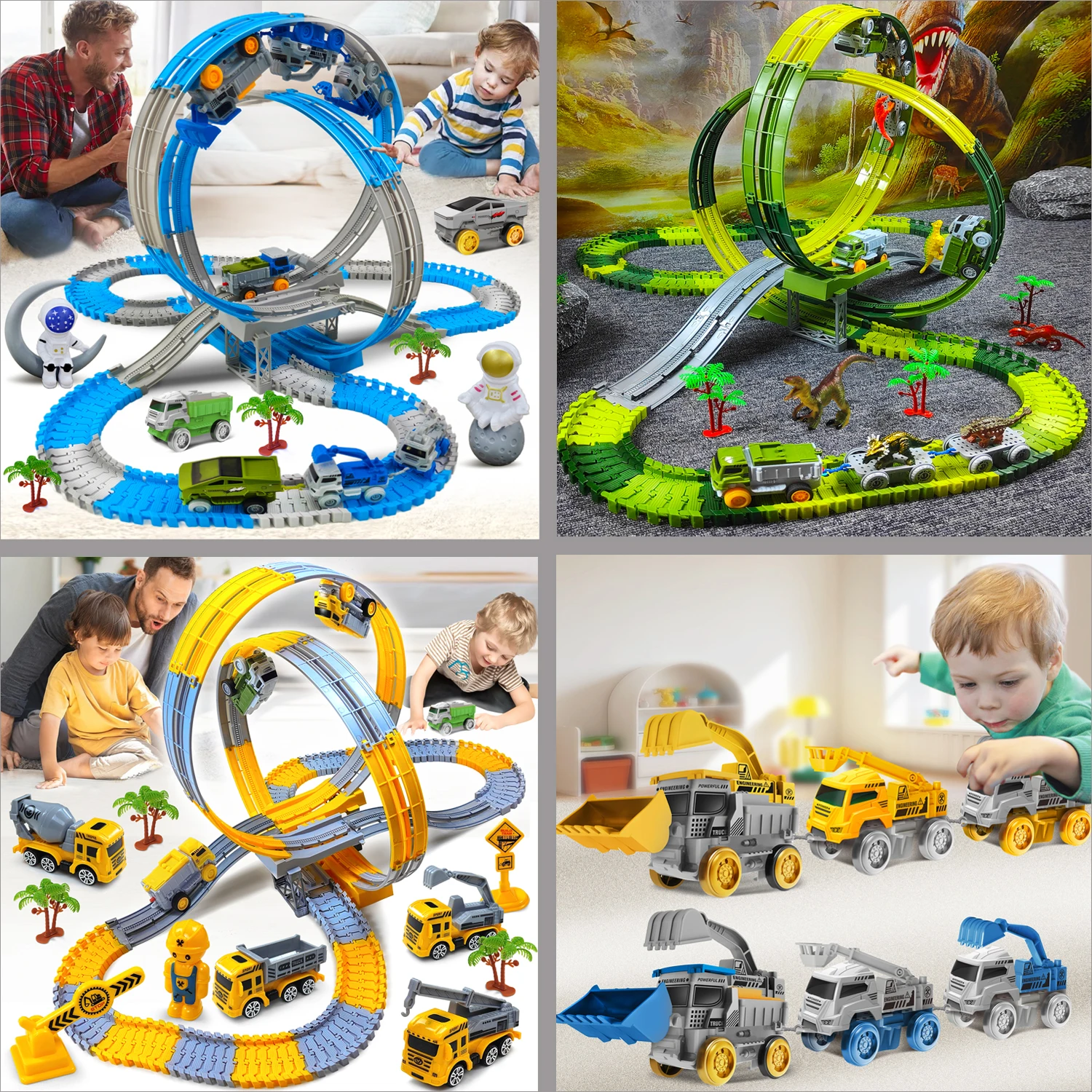 Electric Dinosaur Track Train for Kids - Magic Climbing Engineering Car Puzzle Toy Anti-Gravity Boys Gift