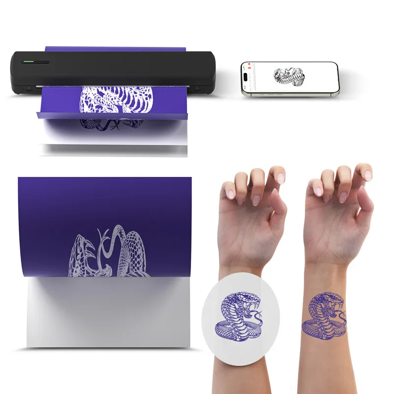 طابعة وشم لاسلكية محمولة بدون حبر وثيقة مكتبية PDF Photo A4 طابعة حرارية متوافقة مع Android iOS Windows Mac