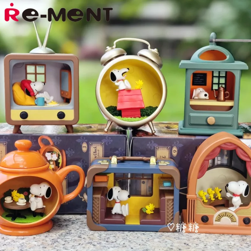 Colección de diorama antiguo Re-Ment Snoopy, juguetes de dulces, modelos en miniatura, adornos de juguete de moda, caja ciega, regalos personalizados