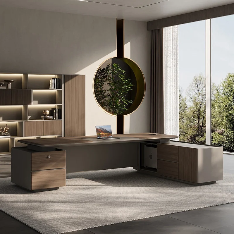 #Executive Desk and Chair Set High-End Luxury Modern Office Furniture with Artificial Board Customizable No Assembly Required - view 3