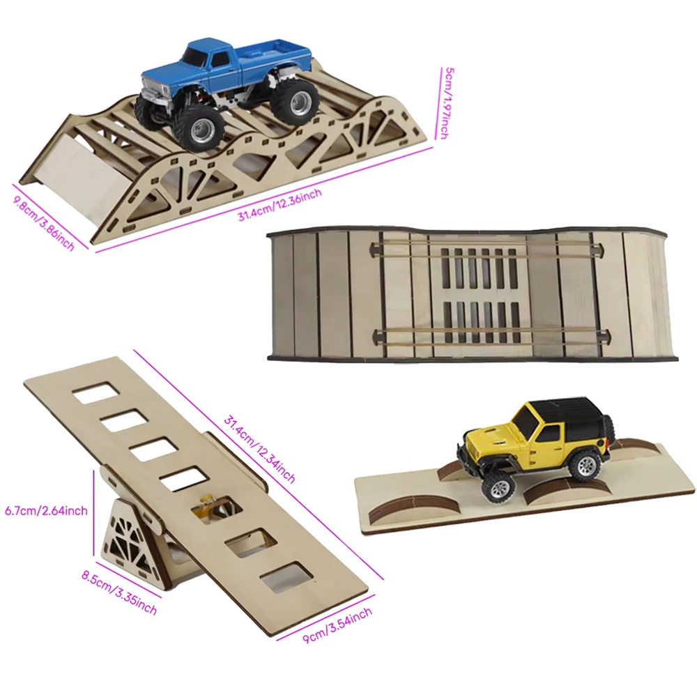 4PCS DIY Steep-Slope Desktop Race Track RC Simulation Wooden Off-Road Obstacles 1/36 Scale Remote Cont Climbing Bike Accessories
