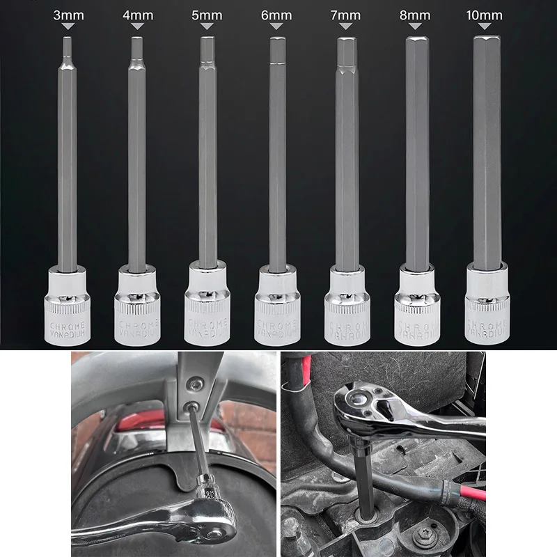 ​​​​7PCS/Set Extra Long Hex Bit Socket H3 H4 H5 H6 H7 H8 H10 Hexagonal Sleeve Wrench Socket 3/8