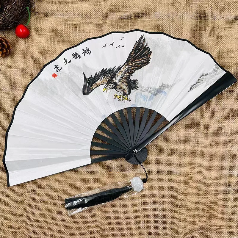 Classical Folding Fan, Vintage Dragon Printing, Hand Held Fans, Dancing Cloth Props