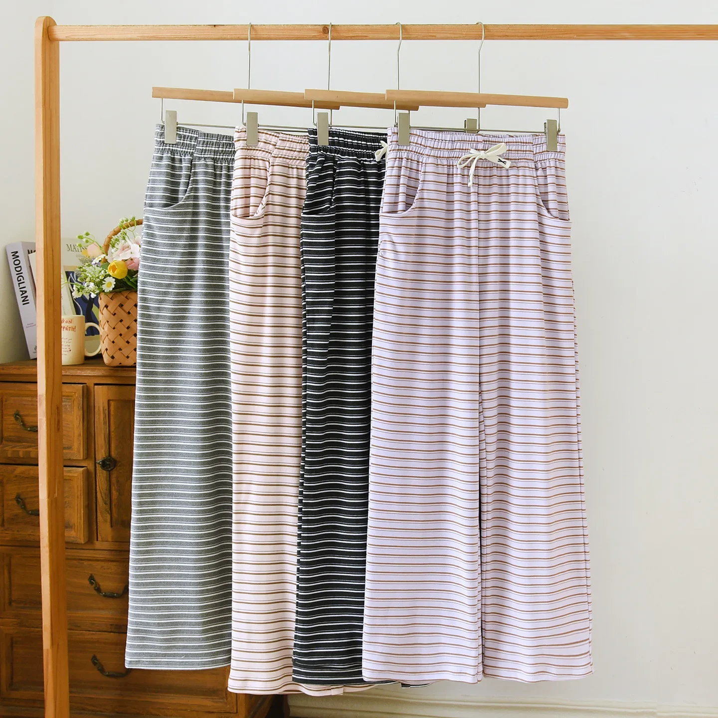 

Autumn and Winter Warm Women's Pants Striped Printed Velvet Large Size Homewear Casual Simple Sleeping Trousers