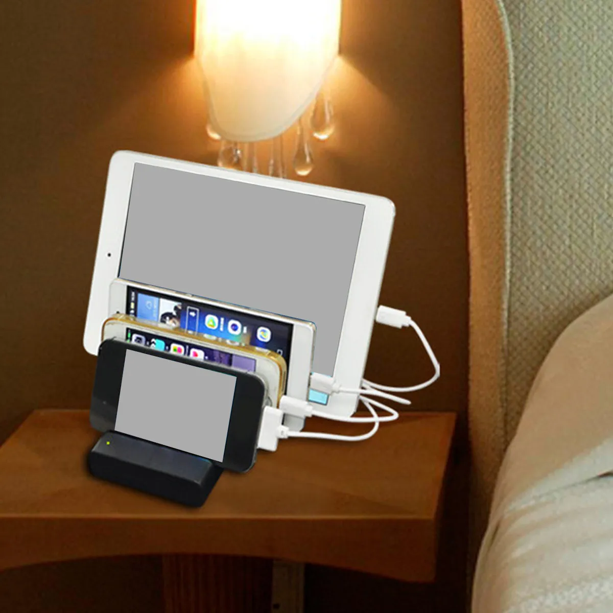 Multiple 4 Ports USB Phone Stand Base Charging Station Hub Dock for Phones Tablets Wearable Devices Black Us Plug
