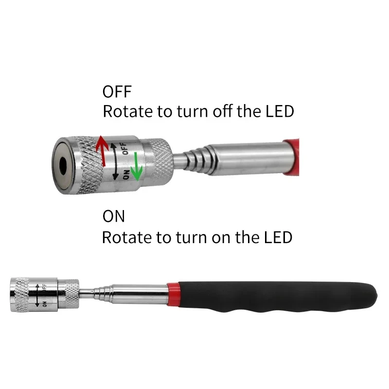 Imagem -03 - Ferramentas de Coleta Magnética Telescópica Ajustável Magnet Grip Caneta Longa Vara Magnética com Luz Led