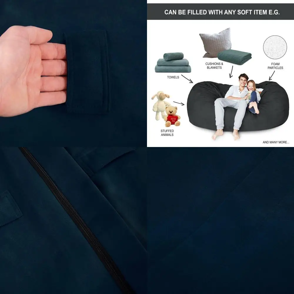 

Washable 4-Foot Microsuede Bean Bag Cover with Navy Blue Inlay