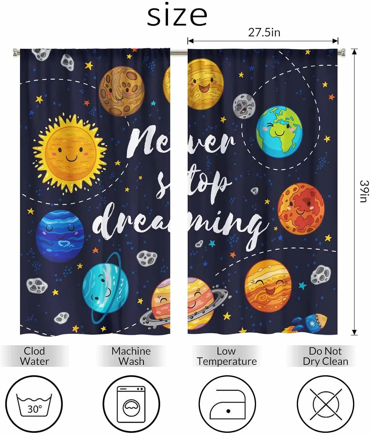 Planets Kitchen Curtains Star Cluster Solar System Moon Comets Sun and Saying Short Tier Curtains for Bathroom Cafe Small Window