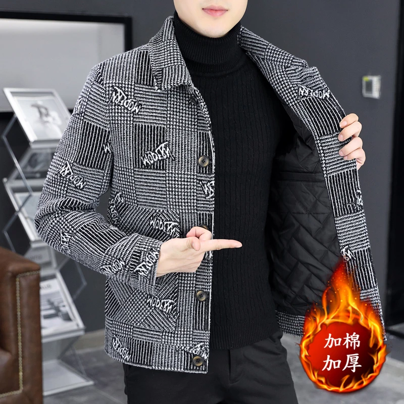 

The new winter fashion is comfortable and handsome with thick gold mink woollen trench coat men's warm wool coat check coat tren