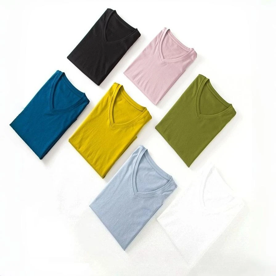 MRMT 2026 Brand New Women's Mulberry Silk Mercerized Cotton T Shirt Women T-Shirt Loose Simple V Neck Slim Short Sleeve Top Tees