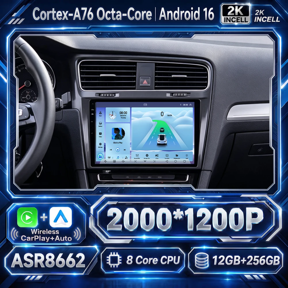 Cortex-A76 Octa-Core Android 16 Car Radio For Volkswagen VW Golf 7 MK7 GTI 2012-2021 Multimedia GPS Video Player Navigation DVD