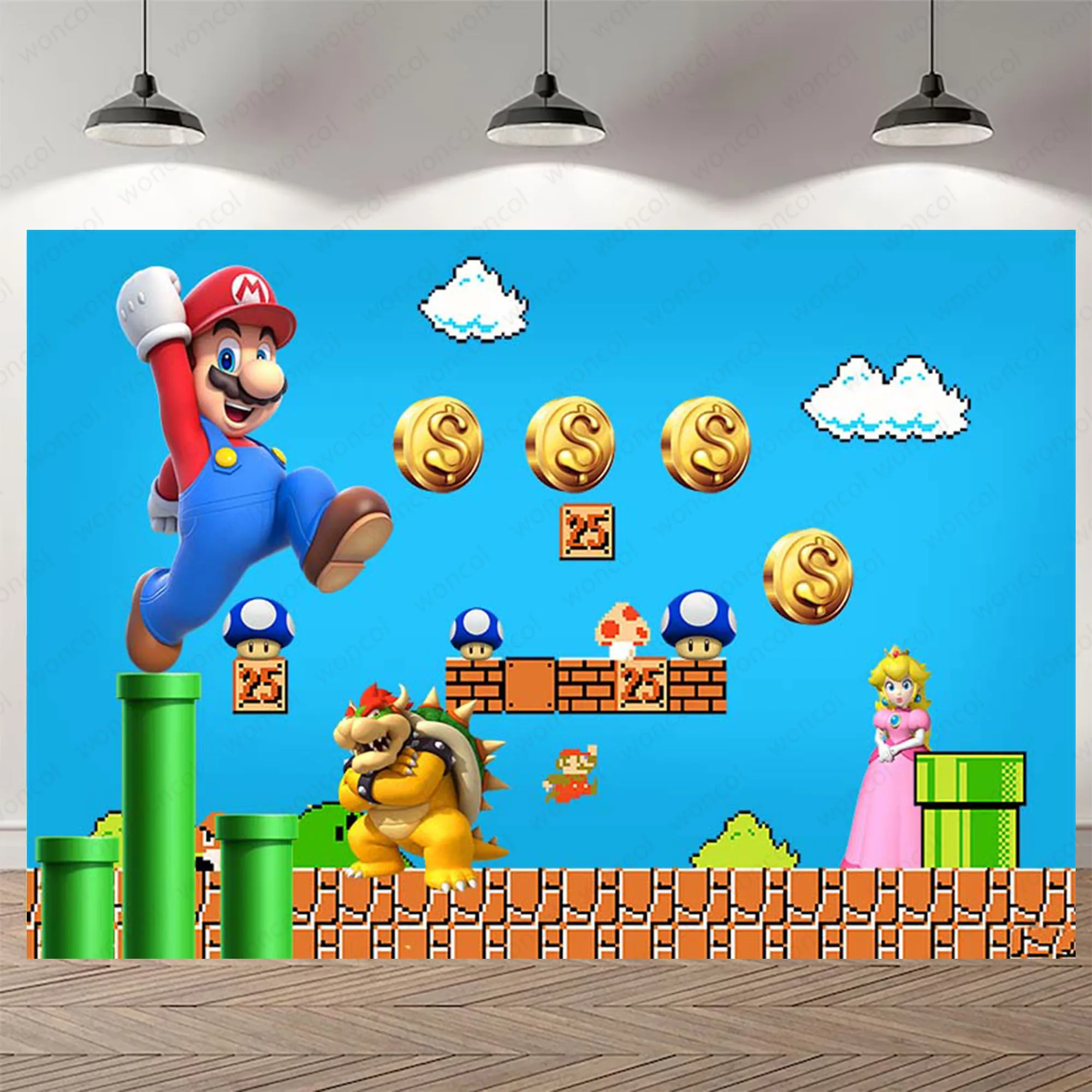 Super Mario Bros Backdrop Boys Birthday Party Decoration Vinyl Photography Background Cartoon Baby Shower Banner Studio Props