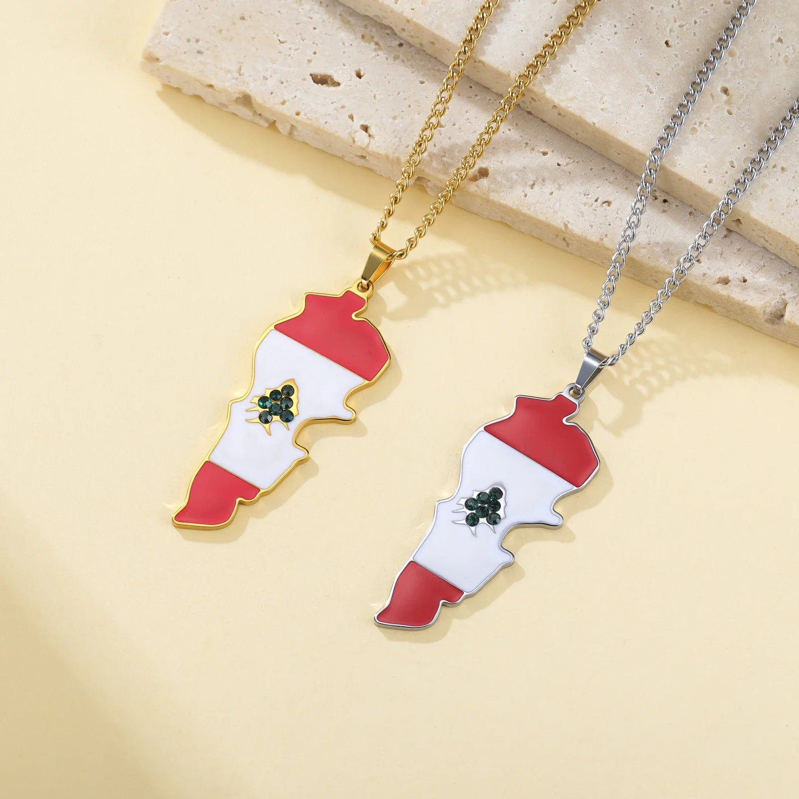 Cazador Stainless Steel Lebanon Map Flag Cedar Tree Necklace for Women Men Enamel Pendant Necklace Ethnic Jewelry Gifts 2026