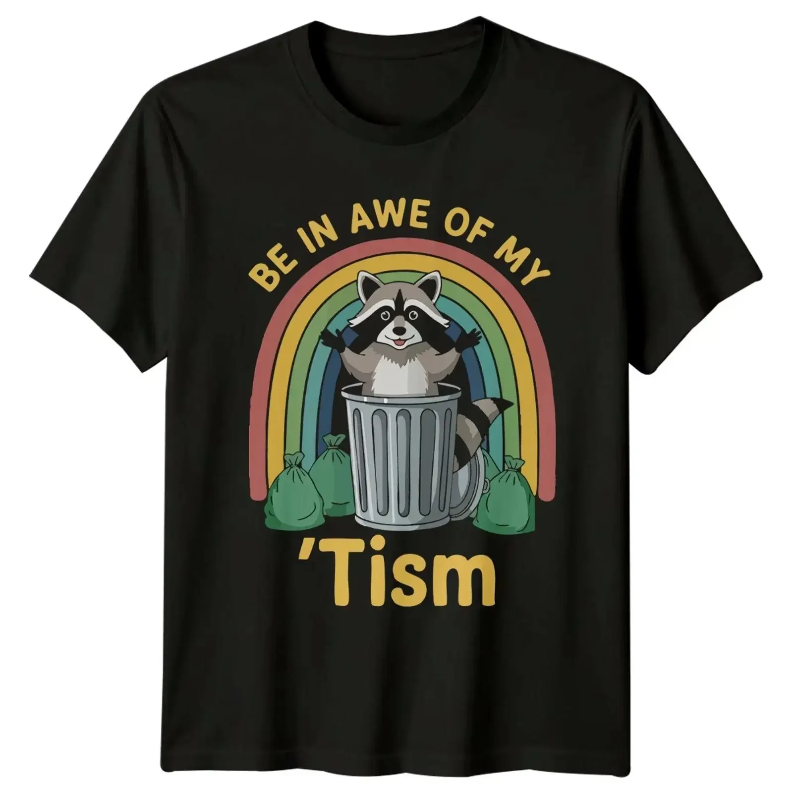 T-shirt Be In Awe Of My Tism, humoristique, sur le thème du raton laveur, du panda des ordures et de la neurodivergence, style vintage, streetwear, respirant, extensible et élégant