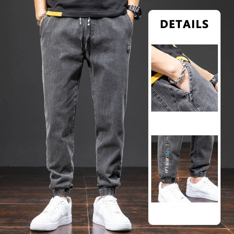 

Мужские эластичные джинсы рабочей одежды большого размера. Мужские брюки Harlan с завязками на щиколотке. Прямые свободные брюки большого размера M-8XL. Модные свободные брюки.