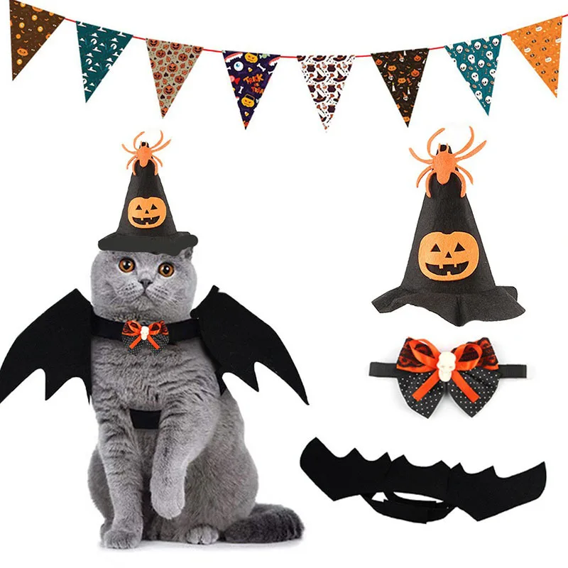 Halloween Pet Costume Set Funny Cat Dog Cosplay Outfit Kitten Halloween Party Transformation Dress‑up Clothes Cat Accessories