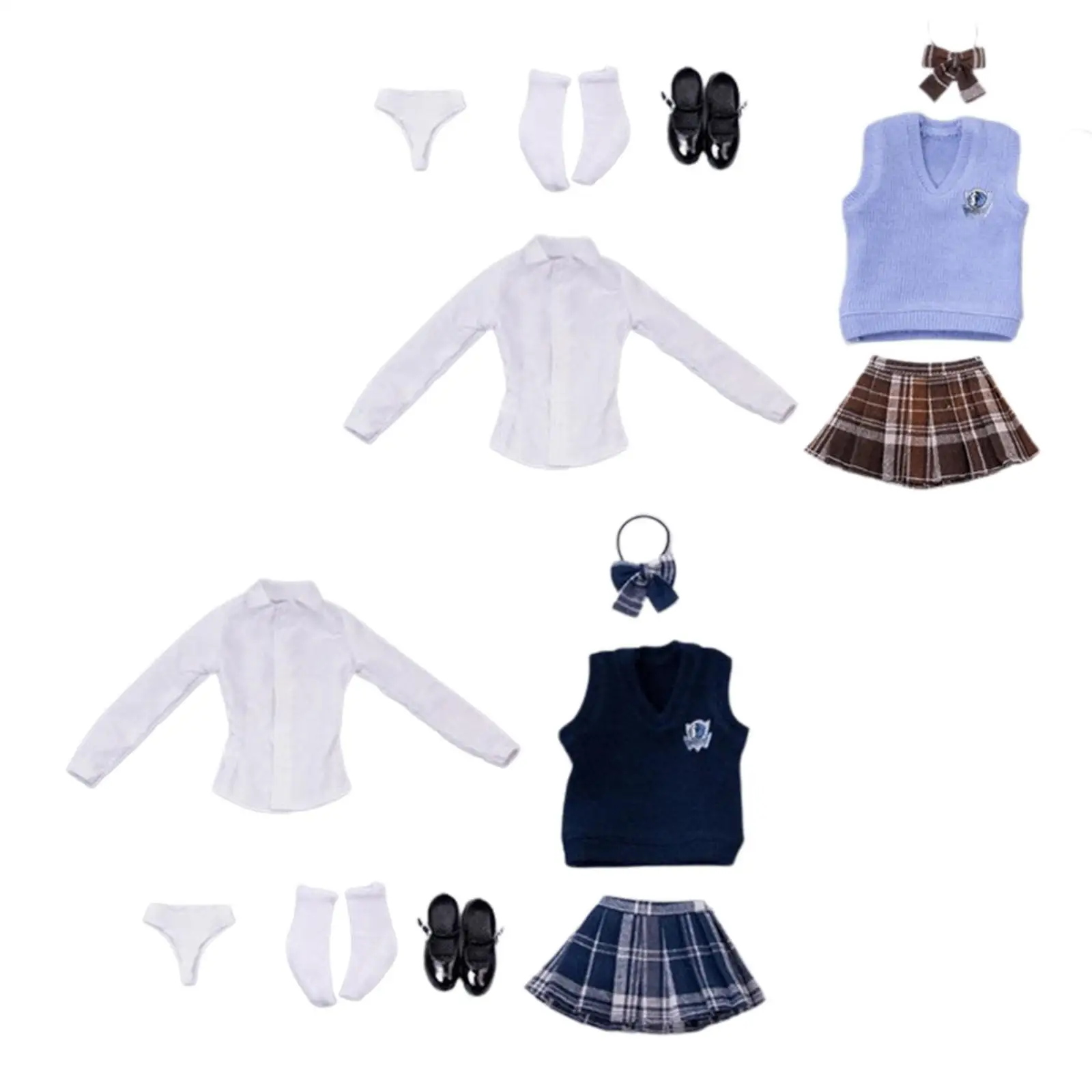

7x 1/6 Women Figure Doll Clothes Vest and Skirt Bow Tie School Girl Suit for 12 inch Dress up Female Action Figures Accessories