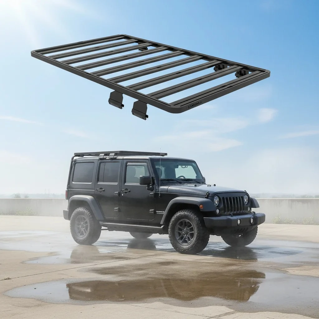 

Landace Black Aluminum Alloy Roof Rack No Drilling Durable Powder Coated 32kg forJeep Wrangler Luggage Rack 300kg Load Capacity