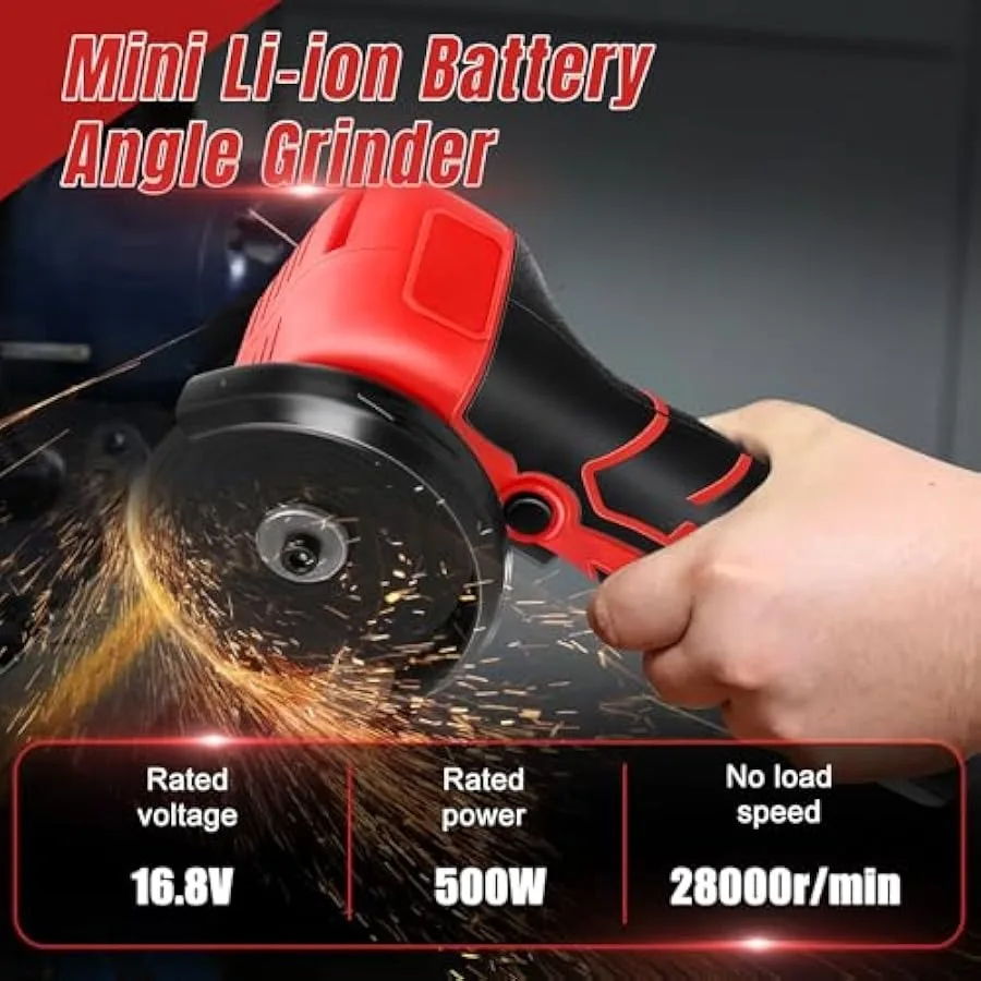 16.8V Mini Angle Grinder Cordless with 2 X 1.5Ah Battery 5 Cutting Discs and 1 Grinding Wheel 25000 rpm Ø 76 mm Cordless Angle