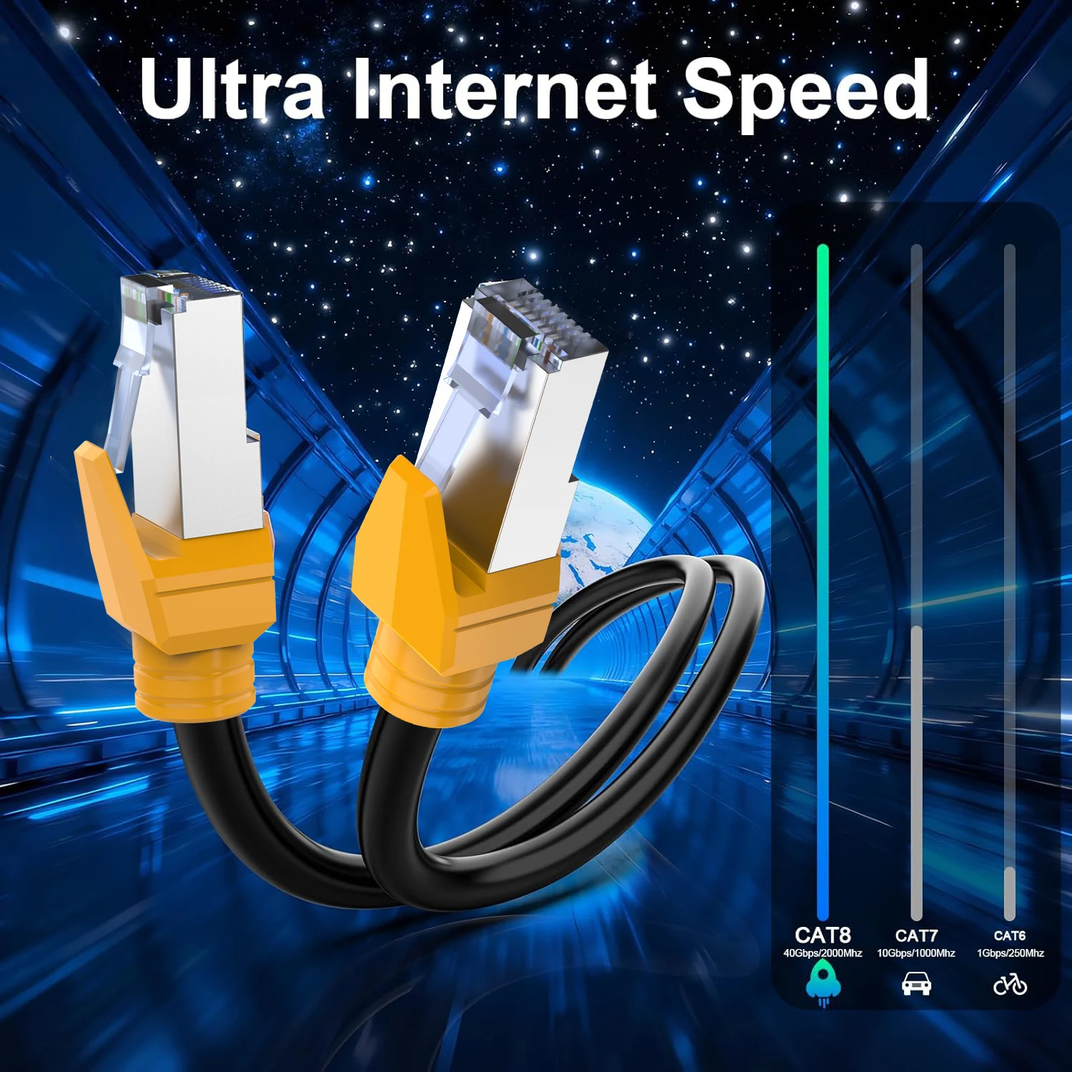 YYTEEK CAT8 Ethernet Cable 1FT-100FT 40Gbps 2000MHz RJ45 LAN Network Cable 28AWG Pure Copper Double Shielded Nickel Plated view 3