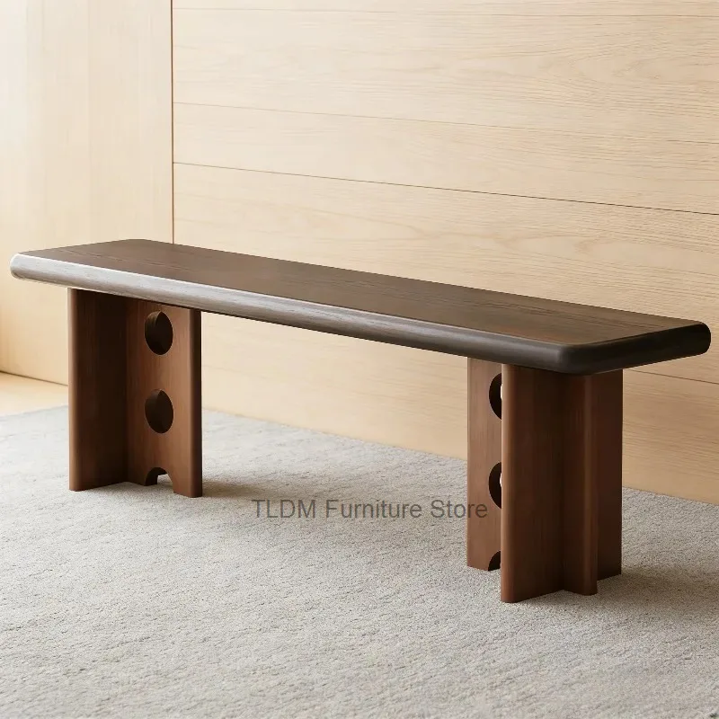 Mid-Century Wood Bench, Sculptural Cut-Out Legs Design Long Seat, Modern Accent Furniture for Dining Room & Living Room